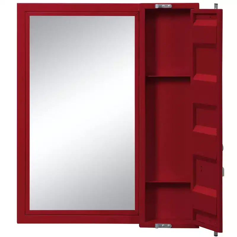 Miroir de courtoisie en métal de style Royal Hampton avec rangement encastré dans la porte, rouge