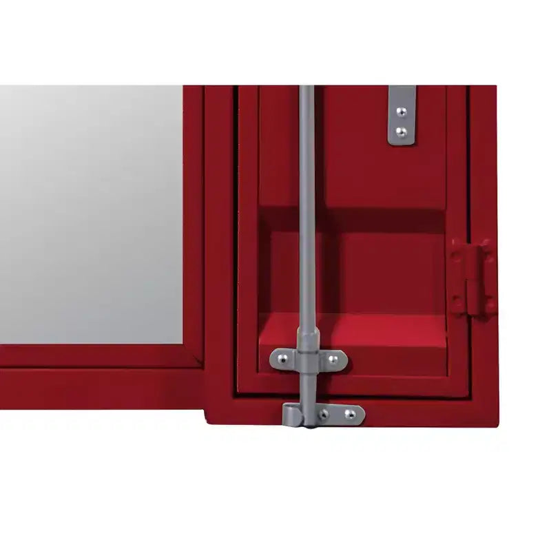 Miroir de courtoisie en métal de style Royal Hampton avec rangement encastré dans la porte, rouge