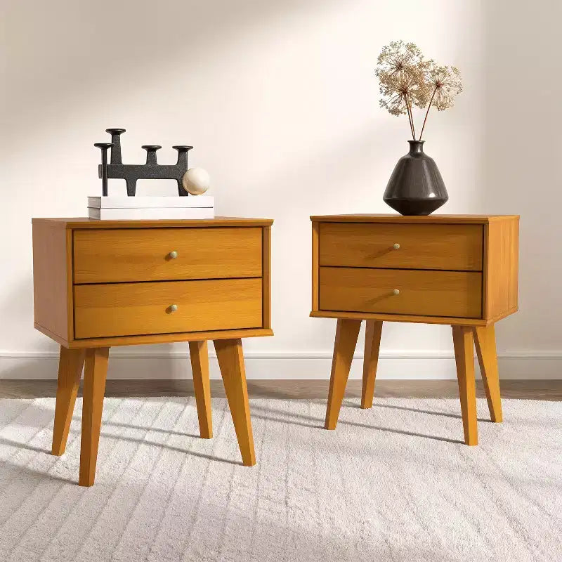 Table de chevet Galano à 2 tiroirs avec pieds inclinés 46 larg. x 36 prof. x 56 haut. (cm)