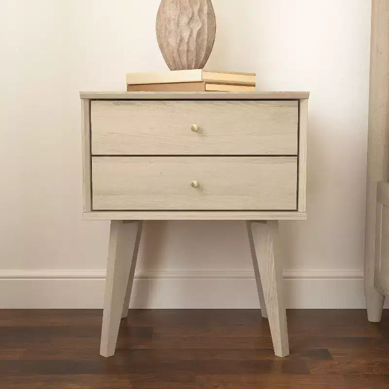 Table de chevet Galano à 2 tiroirs avec pieds inclinés 46 larg. x 36 prof. x 56 haut. (cm)