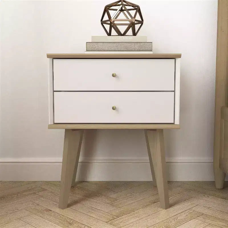 Table de chevet Galano à 2 tiroirs avec pieds inclinés 46 larg. x 36 prof. x 56 haut. (cm)