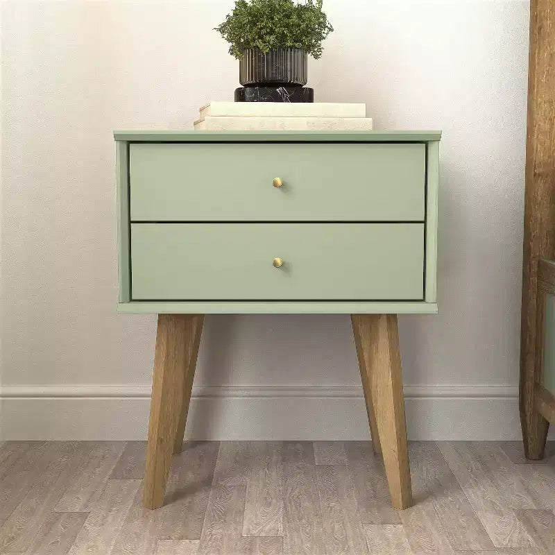 Table de chevet Galano à 2 tiroirs avec pieds inclinés 46 larg. x 36 prof. x 56 haut. (cm)