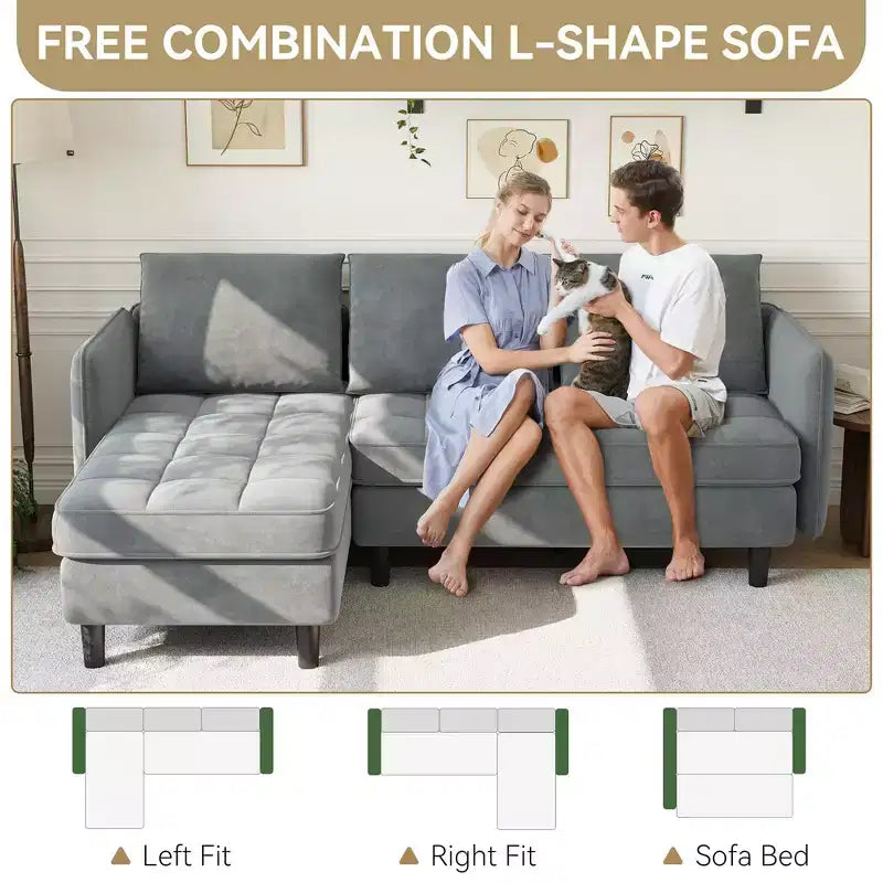 Canapé d'angle en L avec rangement, modulaire 4 places de 191,7 cm avec assises profondes et coussins moelleux, canapé en tissu chenille pour petits espaces