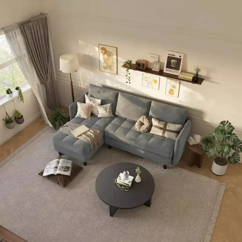 Canapé d'angle en L avec rangement, modulaire 4 places de 191,7 cm avec assises profondes et coussins moelleux, canapé en tissu chenille pour petits espaces