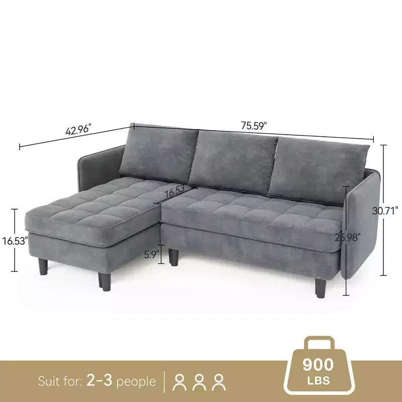 Canapé d'angle en L avec rangement, modulaire 4 places de 191,7 cm avec assises profondes et coussins moelleux, canapé en tissu chenille pour petits espaces