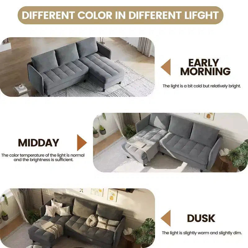 Canapé d'angle en L avec rangement, modulaire 4 places de 191,7 cm avec assises profondes et coussins moelleux, canapé en tissu chenille pour petits espaces