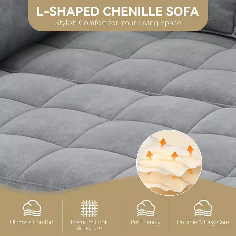 Canapé d'angle en L avec rangement, modulaire 4 places de 191,7 cm avec assises profondes et coussins moelleux, canapé en tissu chenille pour petits espaces