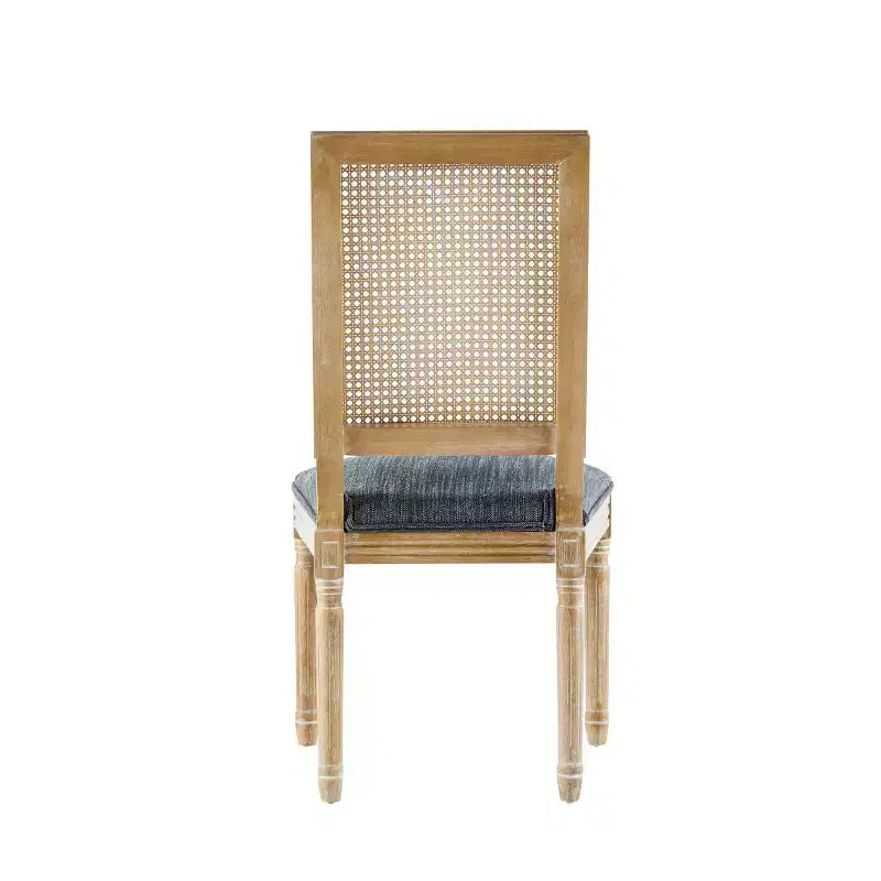 Lot de 2 chaises de salle à manger style campagne française avec dossier en rotin et assise rembourrée, chaises sans accoudoir en bois massif pour salle à manger ou cuisine-Panipeachy