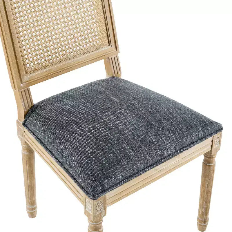 Lot de 2 chaises de salle à manger style campagne française avec dossier en rotin et assise rembourrée, chaises sans accoudoir en bois massif pour salle à manger ou cuisine-Panipeachy
