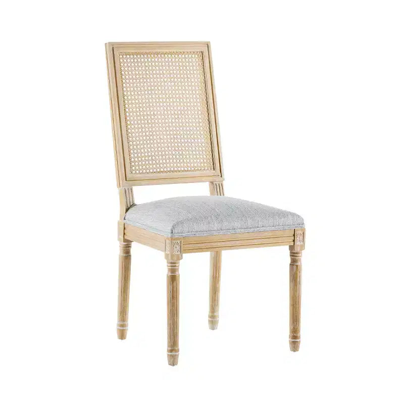 Lot de 2 chaises de salle à manger style campagne française avec dossier en rotin et assise rembourrée, chaises sans accoudoir en bois massif pour salle à manger ou cuisine-Panipeachy