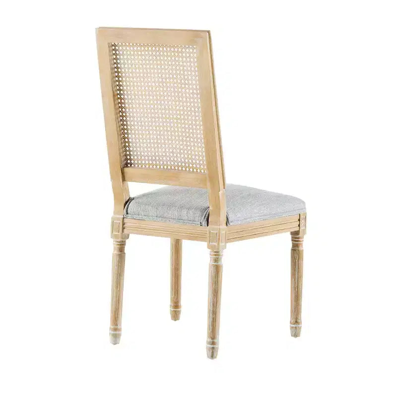 Lot de 2 chaises de salle à manger style campagne française avec dossier en rotin et assise rembourrée, chaises sans accoudoir en bois massif pour salle à manger ou cuisine-Panipeachy