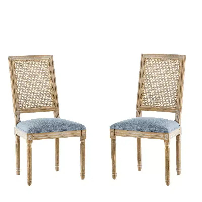 Lot de 2 chaises de salle à manger style campagne française avec dossier en rotin et assise rembourrée, chaises sans accoudoir en bois massif pour salle à manger ou cuisine-Panipeachy