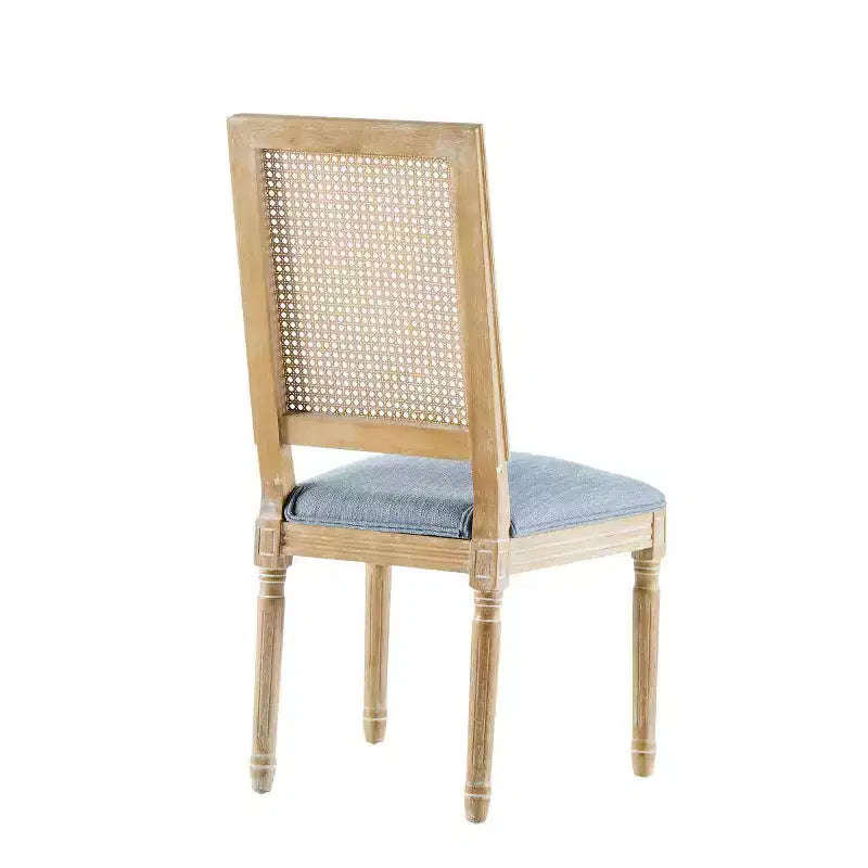 Lot de 2 chaises de salle à manger style campagne française avec dossier en rotin et assise rembourrée, chaises sans accoudoir en bois massif pour salle à manger ou cuisine-Panipeachy