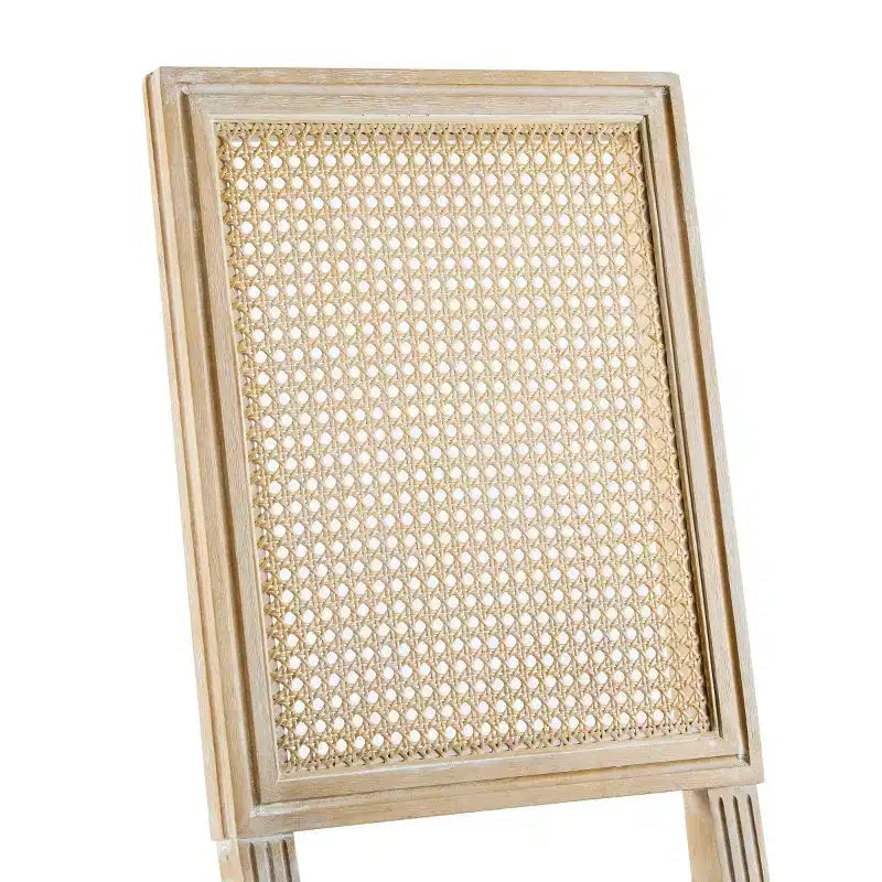 Lot de 2 chaises de salle à manger style campagne française avec dossier en rotin et assise rembourrée, chaises sans accoudoir en bois massif pour salle à manger ou cuisine-Panipeachy