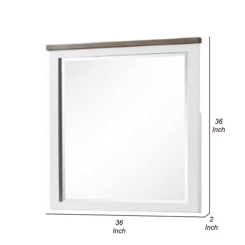 Miroir de commode Royal Hampton, cadre en pin blanc, plateau marron foncé, 91 cm