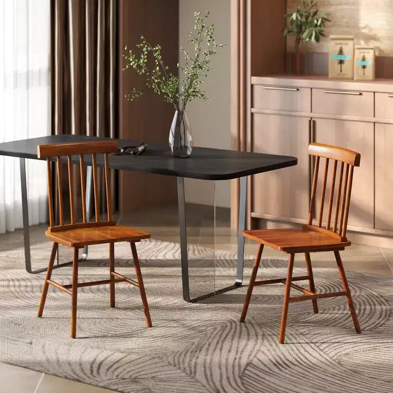 Chaises de salle à manger lot de 2/4, chaises de cuisine en bois style ferme avec cadre en bois d'hévéa, dossier à fuseaux pour salle à manger