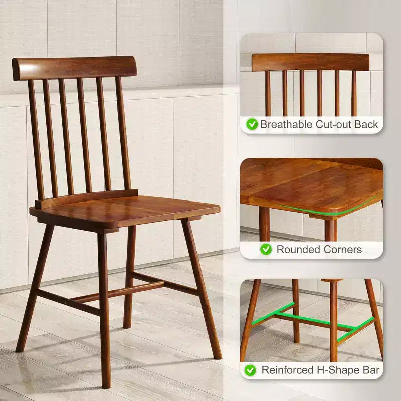 Chaises de salle à manger lot de 2/4, chaises de cuisine en bois style ferme avec cadre en bois d'hévéa, dossier à fuseaux pour salle à manger