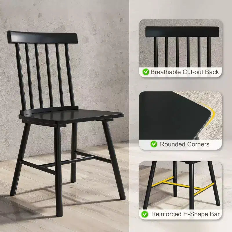 Chaises de salle à manger lot de 2/4, chaises de cuisine en bois style ferme avec cadre en bois d'hévéa, dossier à fuseaux pour salle à manger