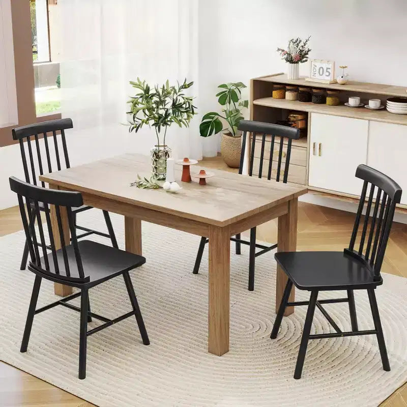 Chaises de salle à manger lot de 2/4, chaises de cuisine en bois style ferme avec cadre en bois d'hévéa, dossier à fuseaux pour salle à manger