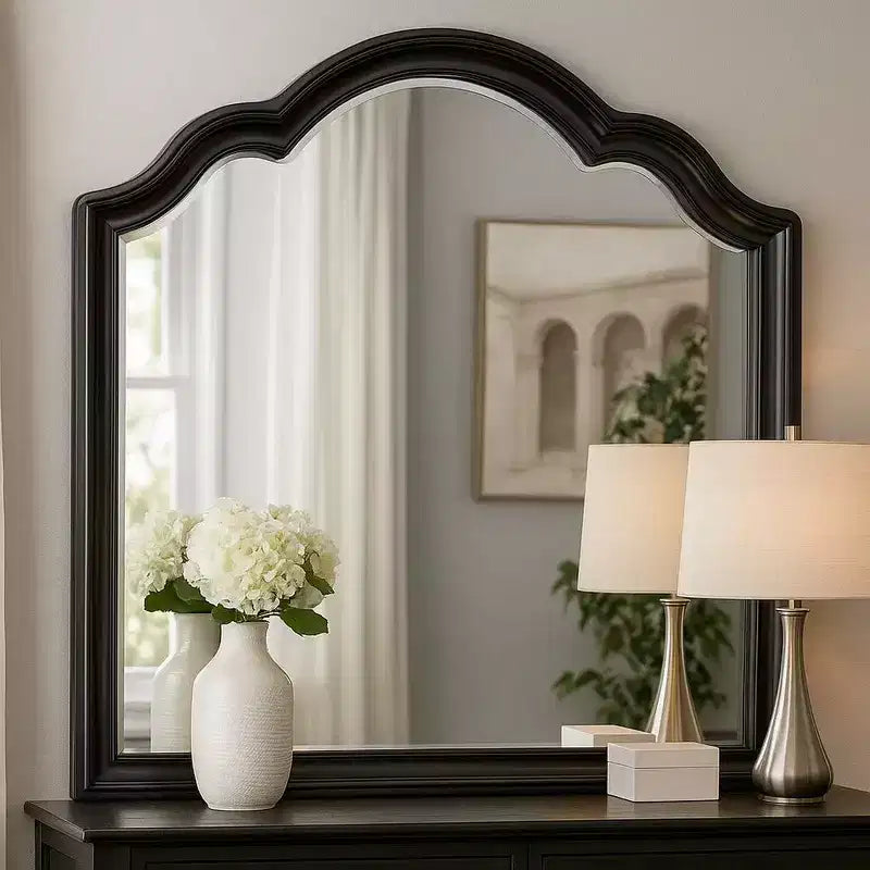 Royal Hampton Dresser Mirror, Beveled Glass, Black Solid Wood Frame, 41x42