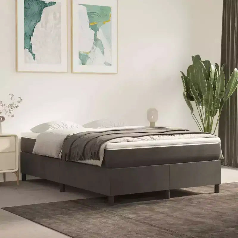 Bed Frame Dark grey Velvet, plywood, engineered wood Queen Modern