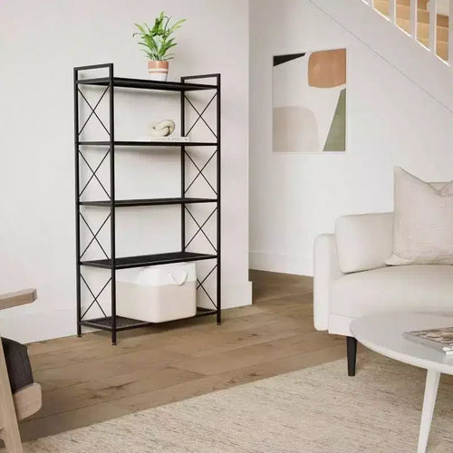 Étagère de rangement métallique à 5 niveaux, montants latéraux en X, grille dense, 32 x 80 x 145,5 cm, pour entrée, cuisine, salon, salle de bain