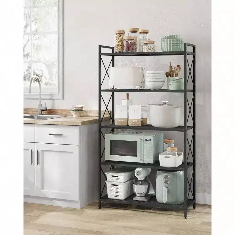 Étagère de rangement métallique à 5 niveaux, montants latéraux en X, grille dense, 32 x 80 x 145,5 cm, pour entrée, cuisine, salon, salle de bain