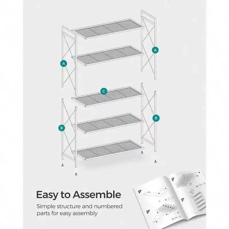 Étagère de rangement métallique à 5 niveaux, montants latéraux en X, grille dense, 32 x 80 x 145,5 cm, pour entrée, cuisine, salon, salle de bain