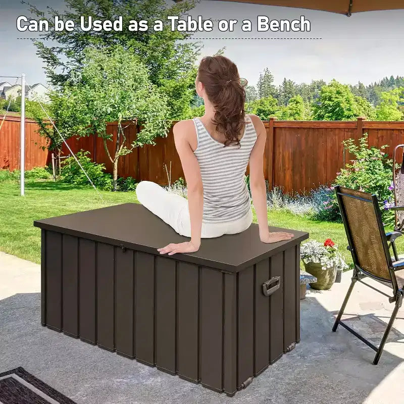 Coffre de rangement extérieur, Grand coffre de rangement de terrasse en résine pour coussins d'extérieur, outils de jardinage et accessoires de piscine, Étanche, Verrouillable