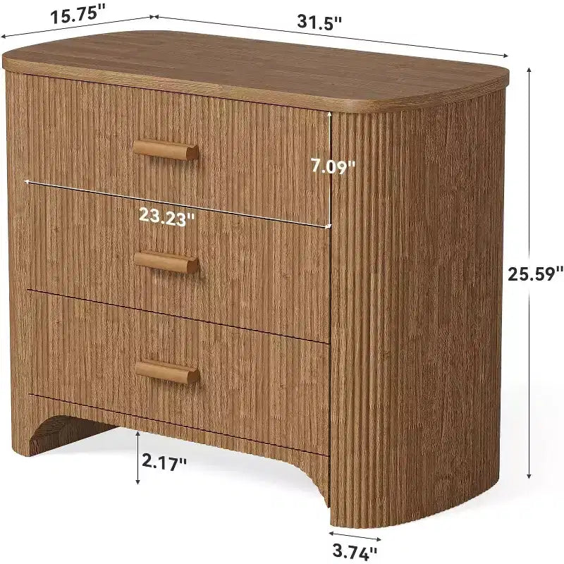 Tribesigns Grande Table de Chevet avec 3 Tiroirs, Table de Nuit Surdimensionnée Moderne pour Chambre à Coucher, avec Panneau à Rayures Cannelées et Dos Fermé, Marron Foncé