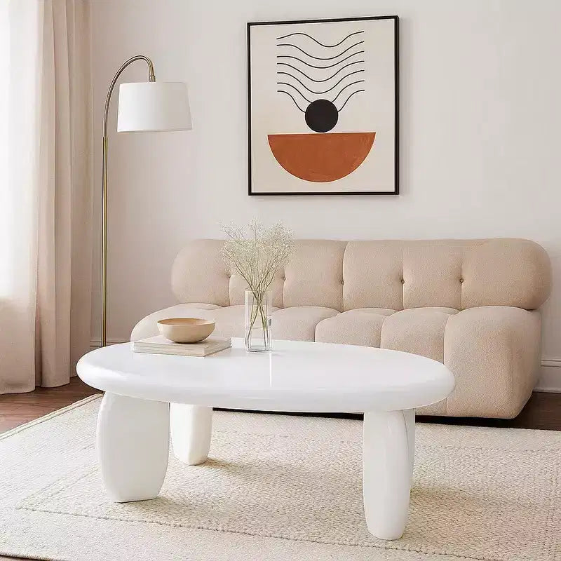 Table d'appoint Royal Hampton, asymétrique 30 pouces, pieds tripodes galet, blanc laqué
