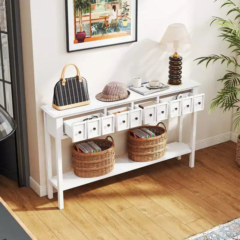 Costway Table Console Étroite 152 cm avec 4 Tiroirs et Étagère de Rangement Ouverte, Kit Anti-Basculement