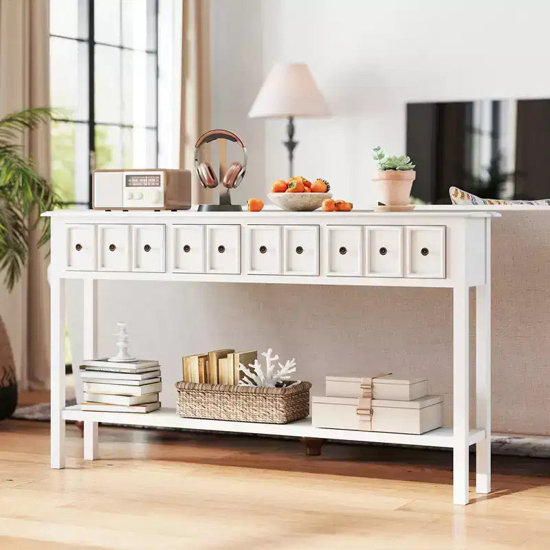 Costway Table Console Étroite 152 cm avec 4 Tiroirs et Étagère de Rangement Ouverte, Kit Anti-Basculement