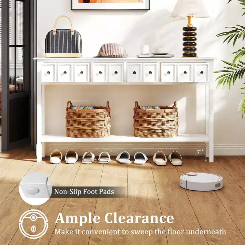 Costway Table Console Étroite 152 cm avec 4 Tiroirs et Étagère de Rangement Ouverte, Kit Anti-Basculement