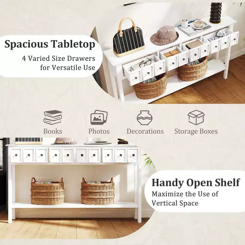 Costway Table Console Étroite 152 cm avec 4 Tiroirs et Étagère de Rangement Ouverte, Kit Anti-Basculement