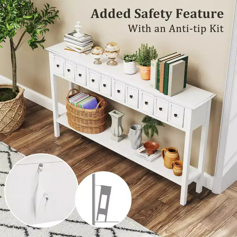 Costway Table Console Étroite 152 cm avec 4 Tiroirs et Étagère de Rangement Ouverte, Kit Anti-Basculement