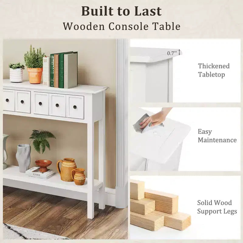 Costway Table Console Étroite 152 cm avec 4 Tiroirs et Étagère de Rangement Ouverte, Kit Anti-Basculement