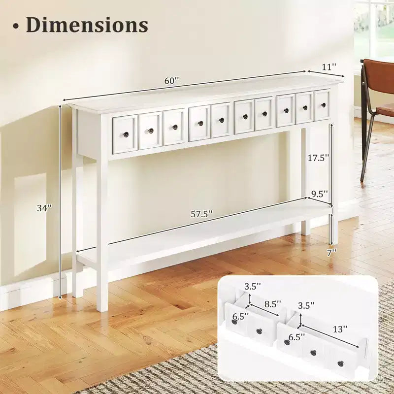 Costway Table Console Étroite 152 cm avec 4 Tiroirs et Étagère de Rangement Ouverte, Kit Anti-Basculement