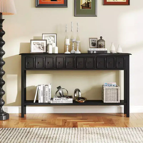 Costway Table Console Étroite 152 cm avec 4 Tiroirs et Étagère de Rangement Ouverte, Kit Anti-Basculement