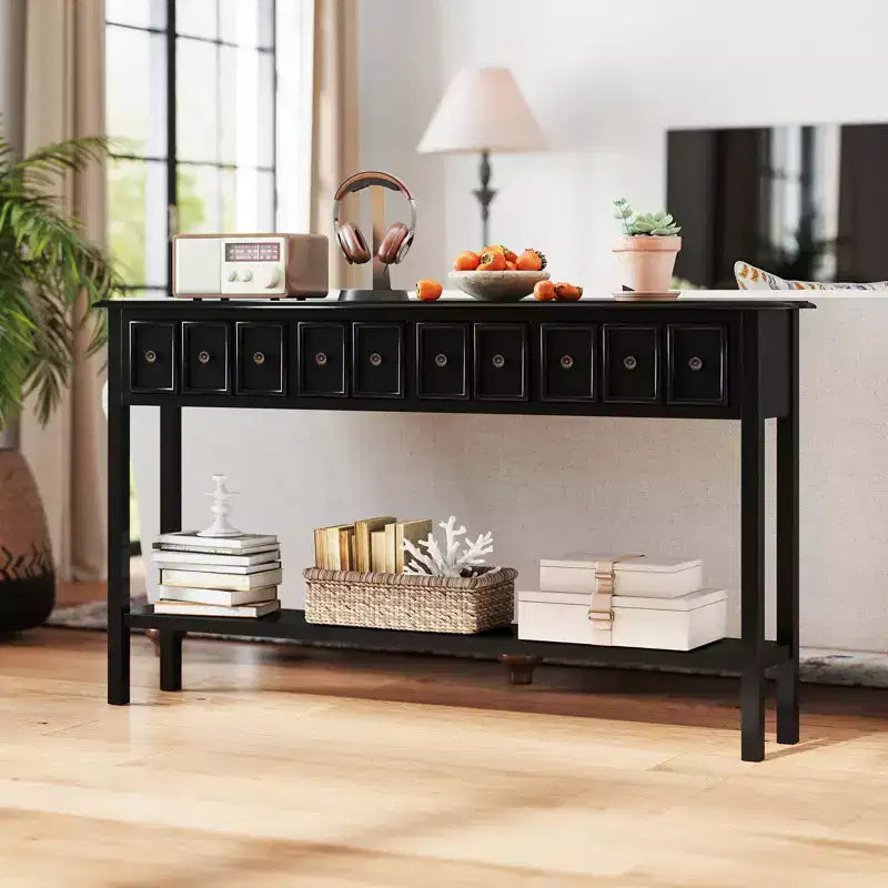 Costway Table Console Étroite 152 cm avec 4 Tiroirs et Étagère de Rangement Ouverte, Kit Anti-Basculement