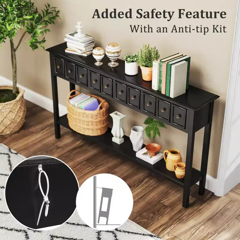 Costway Table Console Étroite 152 cm avec 4 Tiroirs et Étagère de Rangement Ouverte, Kit Anti-Basculement