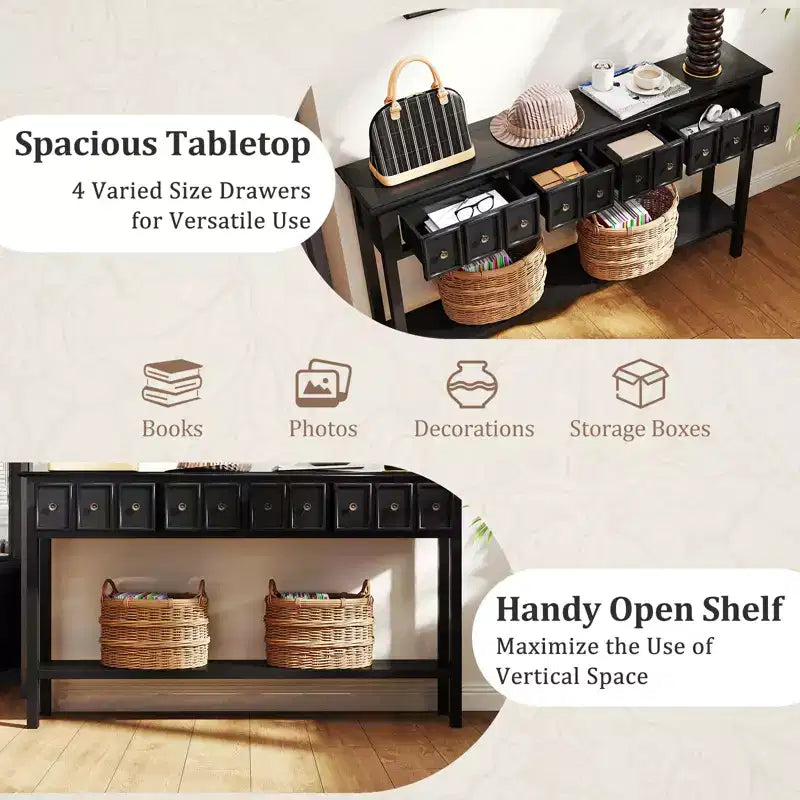 Costway Table Console Étroite 152 cm avec 4 Tiroirs et Étagère de Rangement Ouverte, Kit Anti-Basculement