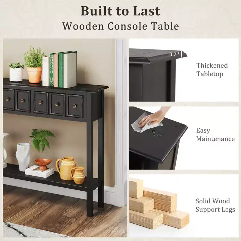 Costway Table Console Étroite 152 cm avec 4 Tiroirs et Étagère de Rangement Ouverte, Kit Anti-Basculement
