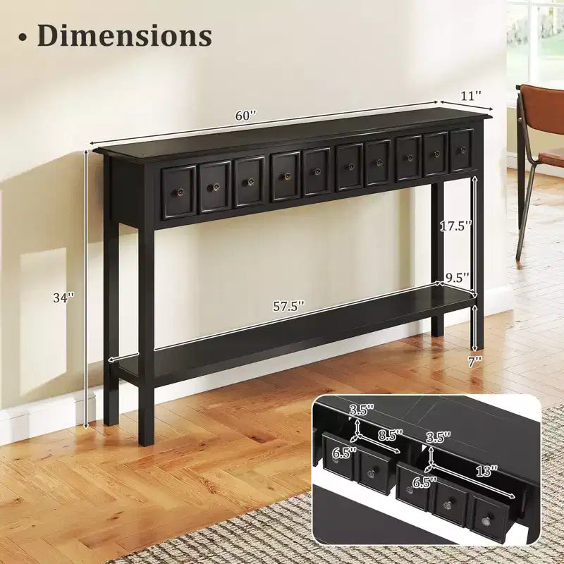 Costway Table Console Étroite 152 cm avec 4 Tiroirs et Étagère de Rangement Ouverte, Kit Anti-Basculement
