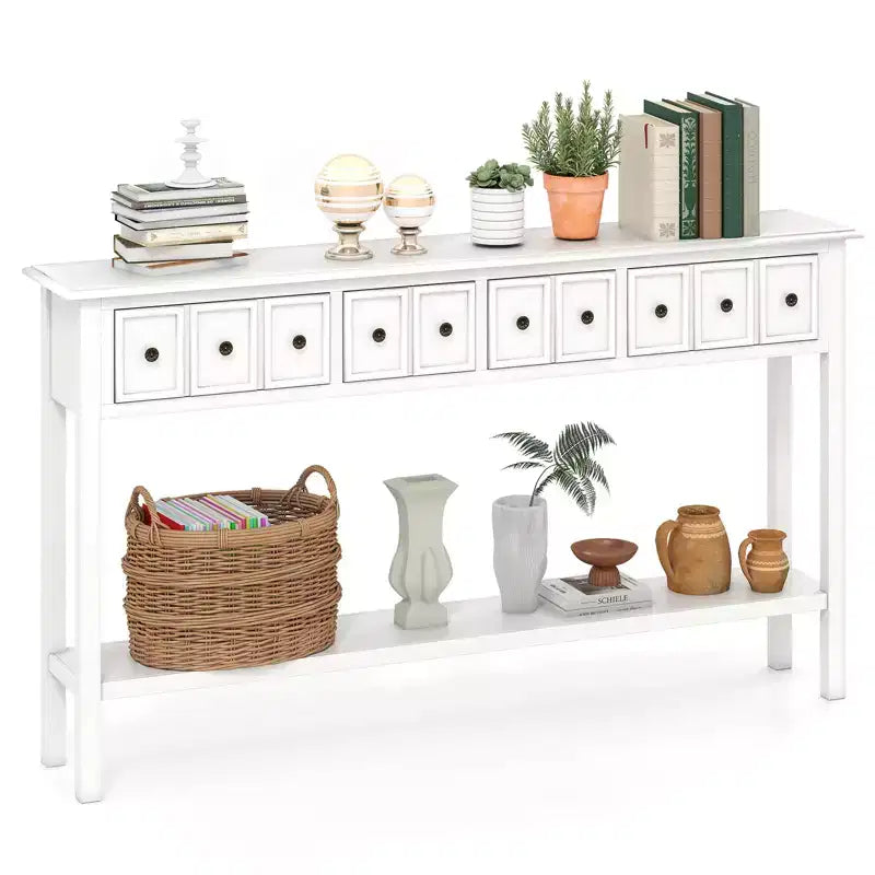 Costway Table Console Étroite 152 cm avec 4 Tiroirs et Étagère de Rangement Ouverte, Kit Anti-Basculement