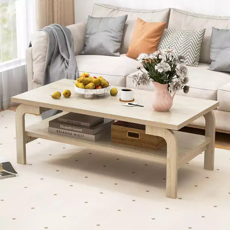 Table basse rectangulaire Costway de 120 cm avec étagère de rangement et pieds incurvés pour salon