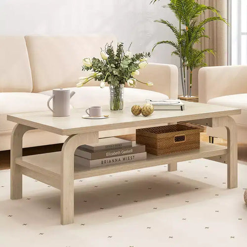 Table basse rectangulaire Costway de 120 cm avec étagère de rangement et pieds incurvés pour salon