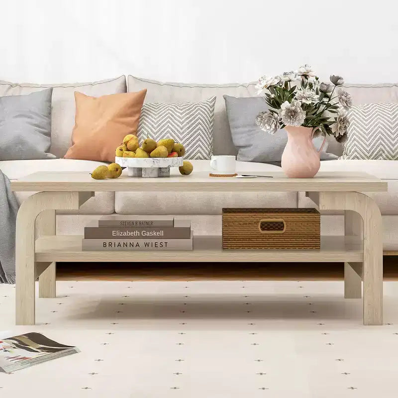 Table basse rectangulaire Costway de 120 cm avec étagère de rangement et pieds incurvés pour salon
