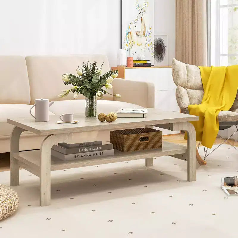 Table basse rectangulaire Costway de 120 cm avec étagère de rangement et pieds incurvés pour salon