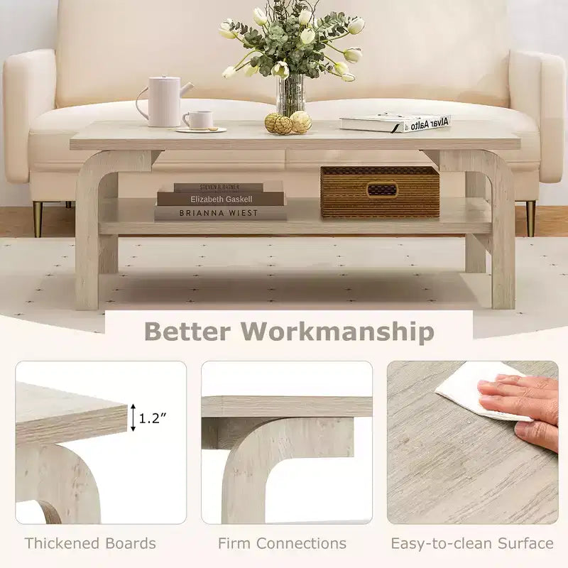Table basse rectangulaire Costway de 120 cm avec étagère de rangement et pieds incurvés pour salon